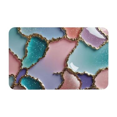 Imagem de Knerova Tapetes de banho de pedra ágata colorida de secagem rápida, absorvente tapete de banho de borracha antiderrapante para banheiro, banheira, chuveiro, pia, 40 cm x 61 cm