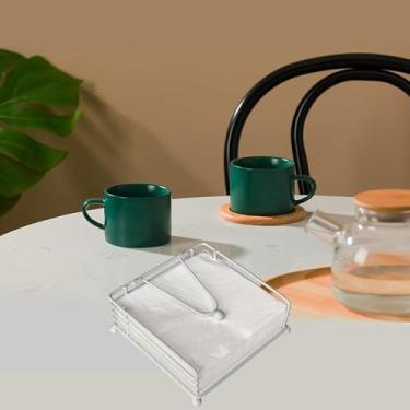 Imagem de Porta-guardanapos branco para mesa – Dispensador de guardanapos quadrado plano com braço pesado, suporte de papel rústico de fazenda para guardanapos de coquetel, cozinha, sala de jantar, restaurante