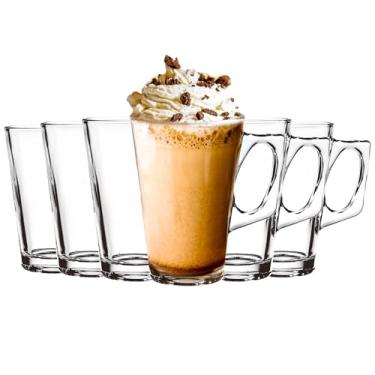 Imagem de binsakao Canecas de café de vidro - Copos de chá de vidro transparente de 227 g com alça - Copos pequenos para chá, café expresso, cidra, chocolate quente, lavável na lava-louças