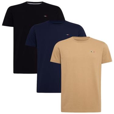 Imagem de Kit 3 Peças Camisetas Básicas Masculina em Algodão Premium no Estilo Tommy Bordado Itália-Masculino