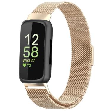 Imagem de PANDA BOBO Pulseira magnética ajustável de aço inoxidável Fitbit Inspire 3 compatível com monitor fitness Fitbit Inspire 3 (champanhe)