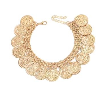 Imagem de Tornozeleira de moeda de ouro - joia de pé de corrente ajustável para mulheres, estilo boho vintage