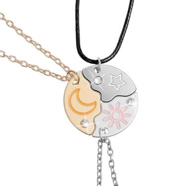 Imagem de Yolev Colar de amizade com 3 peças, quebra-cabeça, sol, lua, estrela, BFF, colares redondos combinando com pingente para mulheres, melhores amigas, irmãs, presentes para sempre, presentes de