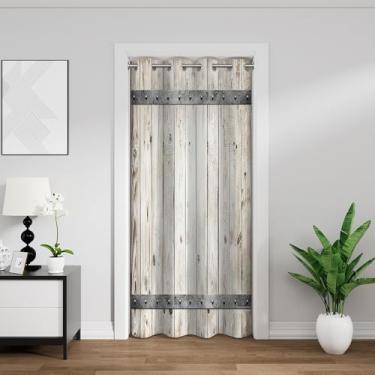 Imagem de Cortinas rústicas de porta de celeiro para portas vintage cinza prancha de madeira fazenda cortina de armário isolada para quarto sala de estar porta de armário 96 x 203 cm, 1 painel