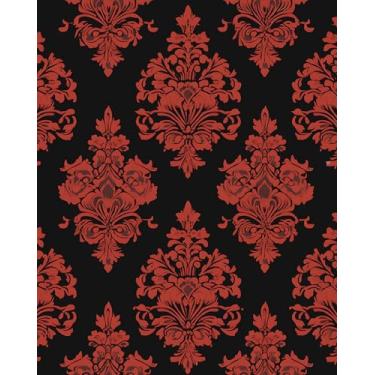 Imagem de BOKEBEVE Papel de parede floral preto vermelho descasque e cole papel de contato com flores boho papel de parede amigável para locatário para armário quarto sala de estar gaveta removível 43,5 x 395