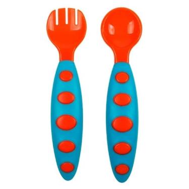 Imagem de Kit Talheres Infantis Antiderrapante Colher e Garfo Ergonômicos para Bebê Seguros, Coloridos e Fáceis de Segurar para Introdução Alimentar (Laranja e Azul)