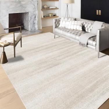 Imagem de Enkor Tapetes de área, 15 x 23 cm, lavável, antiderrapante, abstrato, macio, para sala de estar, quarto, tapete moderno para entrada de cozinha, bege e branco