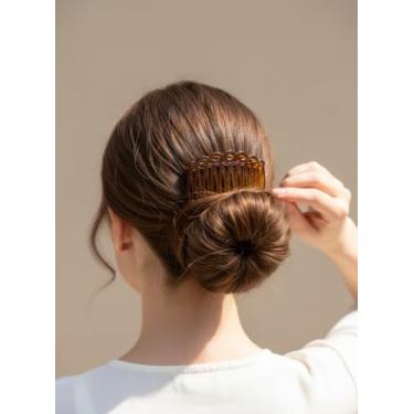 Imagem de Grampo de pente lateral torcido de plástico para mulheres, café