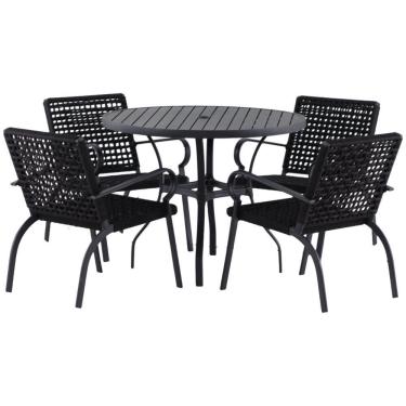 Imagem de Kit 4 Cadeiras Corda Náutica E Mesa Tampo Ripado Varanda Preto