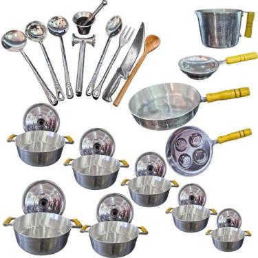 Imagem de Jogo De Panelas Grossas Alumínio Batido 20 Peças Completo - Mega Alumí