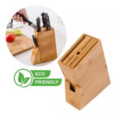 Imagem de Suporte Cepo Faqueiro Bambu Organizador Faca Tesoura Cozinha - CLINK