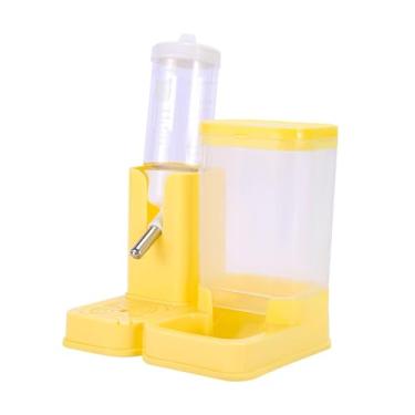 Imagem de Whtkoph Bebedouro automático de chão para hamster com comedouro integrado, acessórios para gaiola de quintal, Amarelo