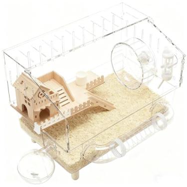Imagem de Gaiola de hamster grande - habitat transparente de 2 camadas | Gaiola de ouriço de acrílico de 48 x 29 x 33 cm | para monitoramento de criação, furão de ouriço, chinchila, pequeno animal de estimação