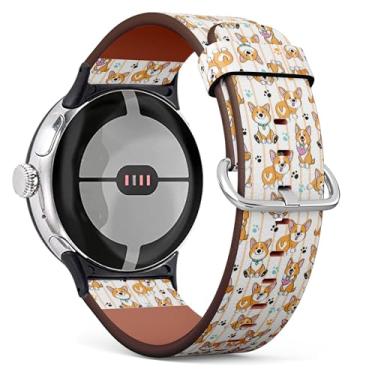Imagem de THAZEE Pulseira de relógio de substituição compatível com Google Pixel Watch 2 (2023)/Pixel Watch (2022) (cachorro fofo Corgi listrado)