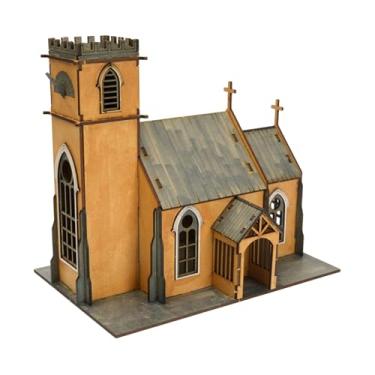 Imagem de oshhni Kit de maquete de capela em escala 1/72, cenário para montar facilmente, diorama de madeira, modelo arquitetônico em escala 1:72, quebra-cabeça 3D de