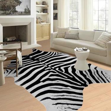 Imagem de Guyi Rare Tapete de zebra, 2,3 x 1,9 m, estampa de zebra, tapetes de couro bovino, decoração de casa ocidental, tapetes antiderrapantes para quarto, sala de estar, sala de jantar