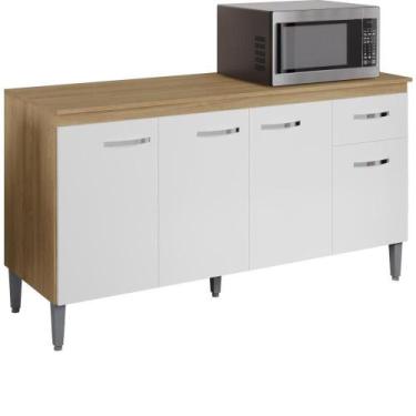 Imagem de Balcao Com Tampo 150 Cm Gabriela Amendoa Branco Reajl Moveis Amendoa B