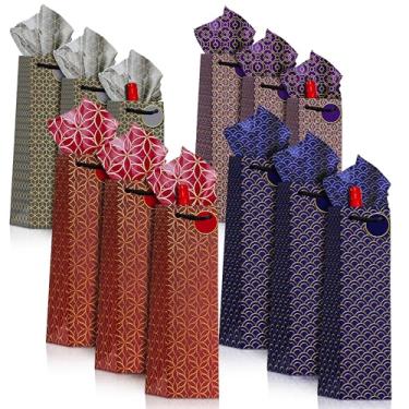 Imagem de Stela & Vine Sacos de presente de vinho, pacote com 12 sacos de garrafa de papel kraft com alças de corda, etiquetas de presente e tecido, serve para garrafas de vinho e champanhe padrão