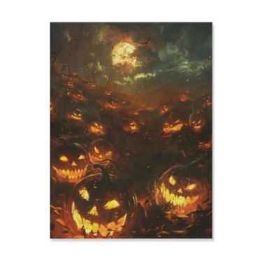 Imagem de HouLaiZhe Impressão de arte de parede em tela de terror com chama de abóbora de Halloween decoração de parede estética gótica para sala de estar quarto 18 x 24 polegadas (45 x 60 cm)