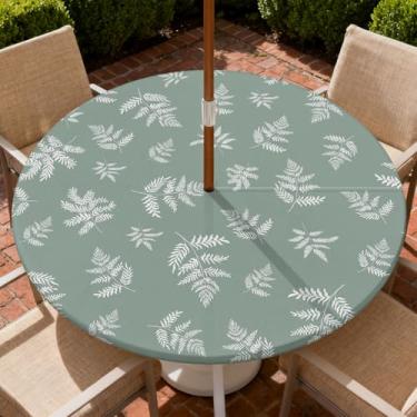 Imagem de COTAIL Toalha de mesa redonda para uso ao ar livre com zíper e orifício para guarda-chuva, toalha de mesa elástica à prova d'água a óleo para pátio, piquenique, acampamento, jardim, serve para mesa