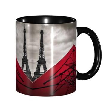 Imagem de Zeraoke Torre Eiffel com impressão de guarda-chuva vermelho canecas de café criativas, personalizadas, presente para família, tamanho 325 ml, unissex