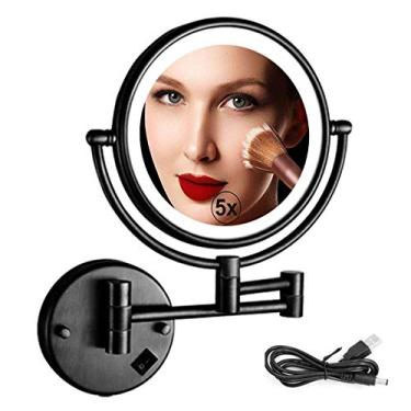 Imagem de Espelho de maquiagem montado na parede, dupla face, ampliação 1X/5X, espelho giratório extensível, barbear no quarto