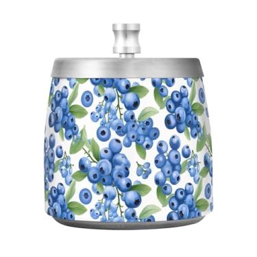 Imagem de STAYTOP Cinzeiro de mirtilos (2) com tampa, aço inoxidável à prova de vento, sem fumaça, cinzeiro de cigarro grande para decoração de escritório em casa