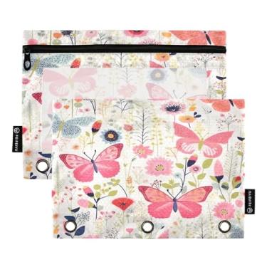 Imagem de Wassud Pastas de fichário Pink Butterflies pacote com 2 pastas de bolso com 3 furos, organizador de fichários para casa, escritório