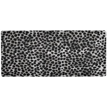 Imagem de Wassud Mouse pad leopardo preto e branco para jogos com base de borracha antiderrapante, mouse pad longo para teclado de computador com borda costurada, almofada grande à prova d'água para escritório