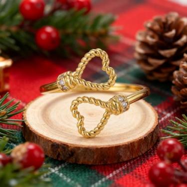 Imagem de 1 anel aberto de coração duplo adorável para mulheres requintado leve luxo feminino joia fina vida diária namoro decoração para festa de formatura, Cobre, Sem pedra preciosa