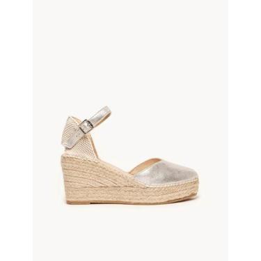Imagem de Sandália Anabela Média Plataforma Jara Camurça Prata Metalizado - Alha