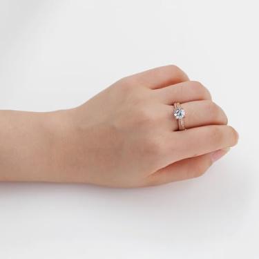 Imagem de Anéis solitários de zircônia cúbica redonda de 4 garras para mulheres, joias elegantes de noivado, casamento e promessa, Cristal, Sem pedra preciosa