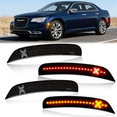 Imagem de D-Lumina Kits de luz de marcador lateral de LED estilo X compatível com Chrysler 300 2015-2024, lâmpadas laterais de para-choque dianteiro âmbar e vermelho, luzes de seta de lente fumeada, pacote com