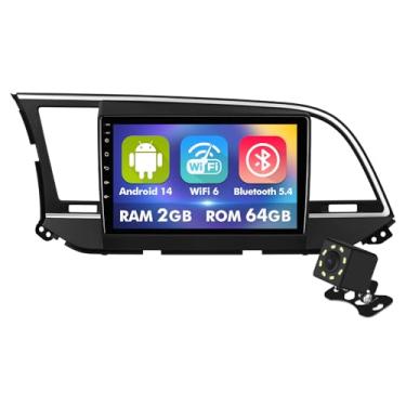 Imagem de Tela sensível ao toque IPS de 9 polegadas Android 14 estéreo para carro Hyundai Elantra 2016 2017 2018 com CarPlay sem fio e Android Auto 2 + rádio de carro de 64 GB, compatível com WiFi 6, Bluetooth