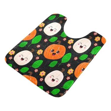 Imagem de Burbuja Tapete de banheiro Pumpkins with Happy Faces, tapete de banho absorvente de pelúcia macio, base antiderrapante para piso de banheiro, oval em forma de U
