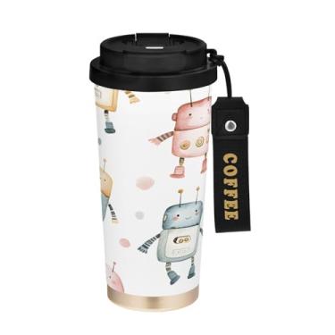 Imagem de YETTASBIN Caneca de café com isolamento térmico de 482 g com tampa de canudo, copo à prova de derramamento e vazamento com alça para bebida quente e fria, garrafa de água reutilizável de aço