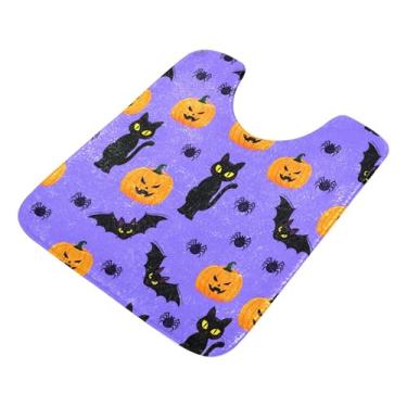 Imagem de Burbuja Tapete de banheiro Cats Bats Pumpkins, tapete de banho absorvente de pelúcia macio, base de vaso sanitário antiderrapante para piso de banheiro, oval em forma de U
