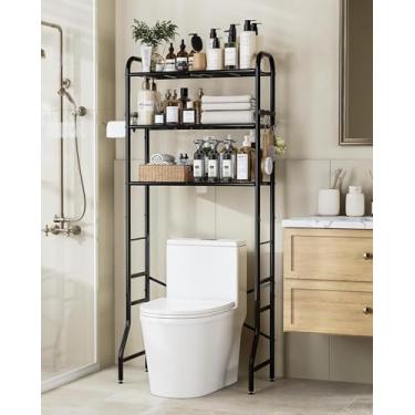 Imagem de Tujurich Suporte de armazenamento sobre o vaso sanitário, organizador de banheiro de metal de 3 camadas com ganchos, armário de armazenamento sobre o vaso sanitário, prateleira com economia de espaço