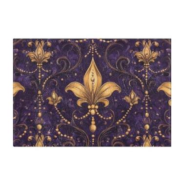 Imagem de Burbuja Tapete de banho Mardi Gras Fleur-de-lis, tapete de banheiro absorvente extra macio com suporte antiderrapante para banheiro, banheira de chuveiro, 40,6 x 61 cm