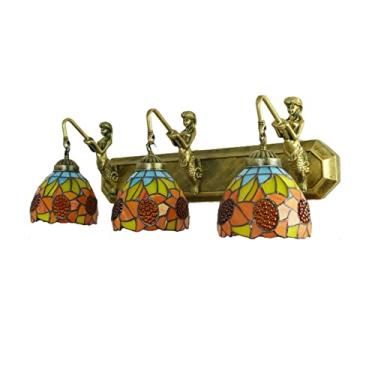 Imagem de Arandela de parede estilo Tiffany com 3 lâmpadas, vitral, para banheiro, com espelho em formato de girassol, ideal para maquiagem e corredor. Soquete E27/E26 x 3, A.