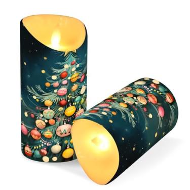 Imagem de Blueangle Pacote com 2 velas coloridas de árvore de Natal sem chama com controle remoto e temporizador, velas LED cintilantes (7,6 cm x 15 cm) para decoração de casa, casamento, acampamento (429)