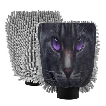 Imagem de STAYTOP Luvas de lavagem de carro de gato com olhos roxos, 2 peças, luvas de microfibra de chenille, sem arranhões, panos de esponja de lavagem ultra absorventes para carros, limpeza doméstica - G