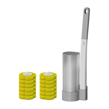 Imagem de predolo Conjunto de escova de vaso sanitário, escova para vaso sanitário, doméstica, eficiente, montagem na parede, para limpeza profunda com cabeças de, Cinza 12 Cabeças Amarelas