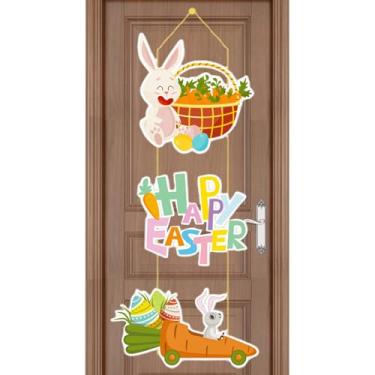 Imagem de Placa Suspensa Para Uma Feliz Páscoa - Decoração de Primavera e Artigos para Festas - Placas de Porta para Feliz Páscoa com Cordas | Para Interior Exterior Casa de Campo Janela Parede Lareira