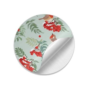 Imagem de Adesivos Redondos Natalinos 25 Unidades Com Estampa De Ramos E Pássaros - Tamanho 85x85cm