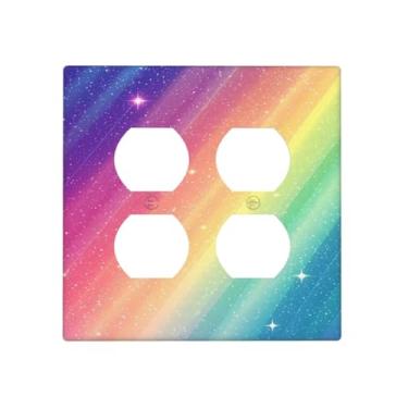 Imagem de WUYOCHA Capas decorativas multicoloridas, arco-íris, 2 gangs, interruptor de luz, placa de parede dupla dupla para tomadas elétricas, capas de placa de interruptor para quarto, cozinha, decoração de