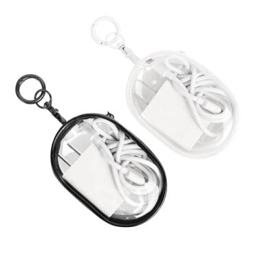 Imagem de 2 unidades de bolsa de armazenamento de PVC para organizar cabos de dados, carregadores, fone de ouvido, chaves, troco, chips de câmera, bolsa transparente para exibição de figuras com chaveiro, caixa