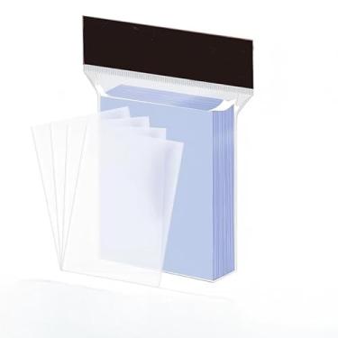 Imagem de 100 porta-cartões de identificação de plástico, suporte retangular durável, suporte de cartão macio de beisebol/esportes/jogos, design transparente | capa transparente visível
