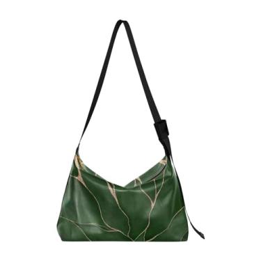 Imagem de Bolsa feminina Hobo de couro com design floral e flores rosas, grande, estampa floral, bolsa de ombro, Linha aquarela verde folha