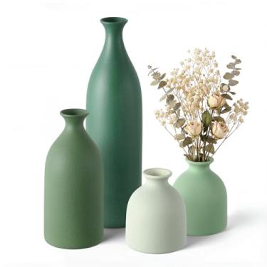 Imagem de Dandat Conjunto de 4 vasos de cerâmica, vasos de cerâmica decorativos modernos, decoração de mesa de cerâmica rústica para buquê, grama pampa, flores frescas secas, sala de estar, cozinha, quarto